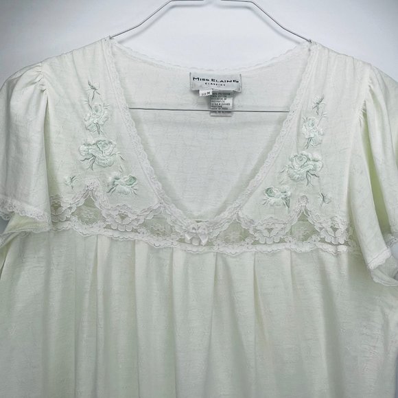 Miss Elaine Classics Nightgown Med Light Mint Knit Short Sleeve Lace Embroidered - Picture 1 of 14
